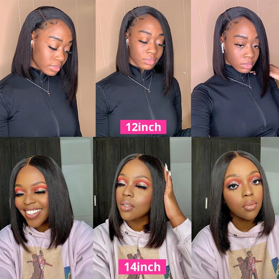 Wear And Go Glueless Short Bob Wigs Brazilian Straight HD Transparent Lace Front Human Hair Wigs Perruque Cheveux Humain 180%