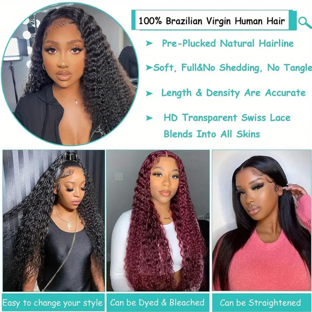 250% Density Glueless Deep Curly Wave Wig Ready To Wear 5x5 HD Lace Closure Wig Pre Cut No Glue 13x4 13x6 Human Hair Wigs Women