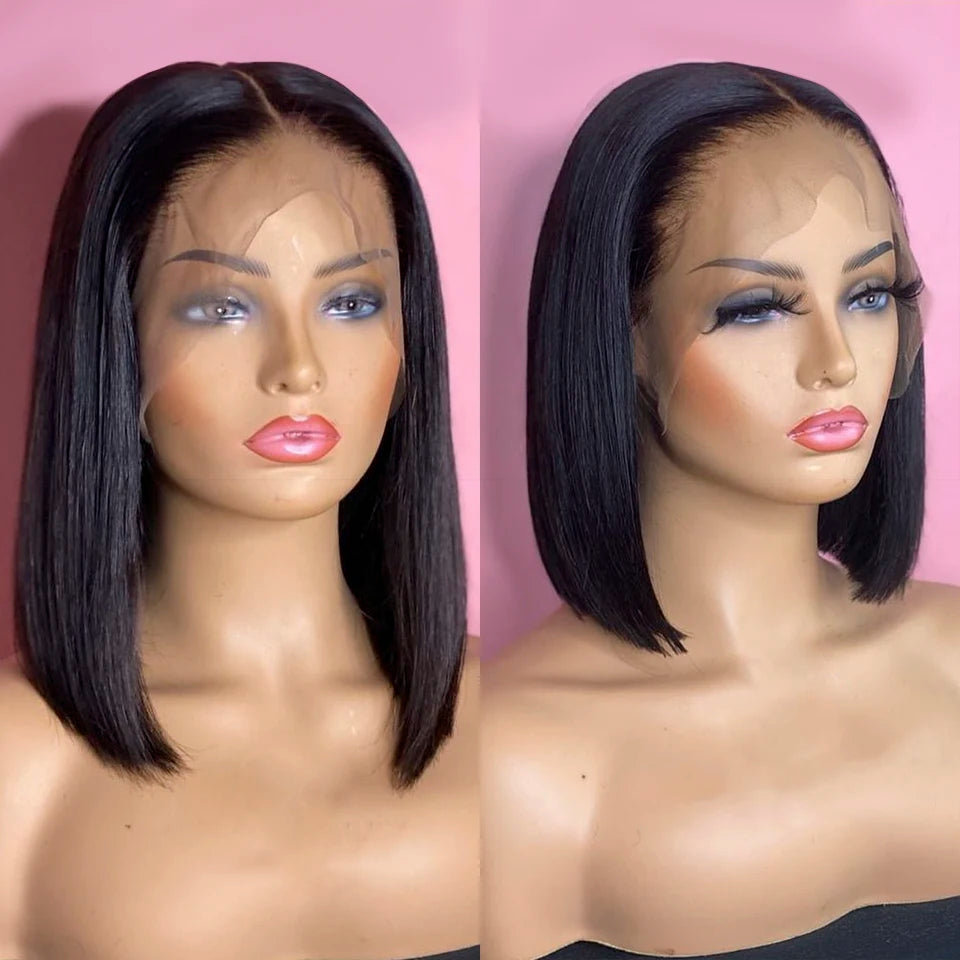Wear And Go Glueless Short Bob Wigs Brazilian Straight HD Transparent Lace Front Human Hair Wigs Perruque Cheveux Humain 180%