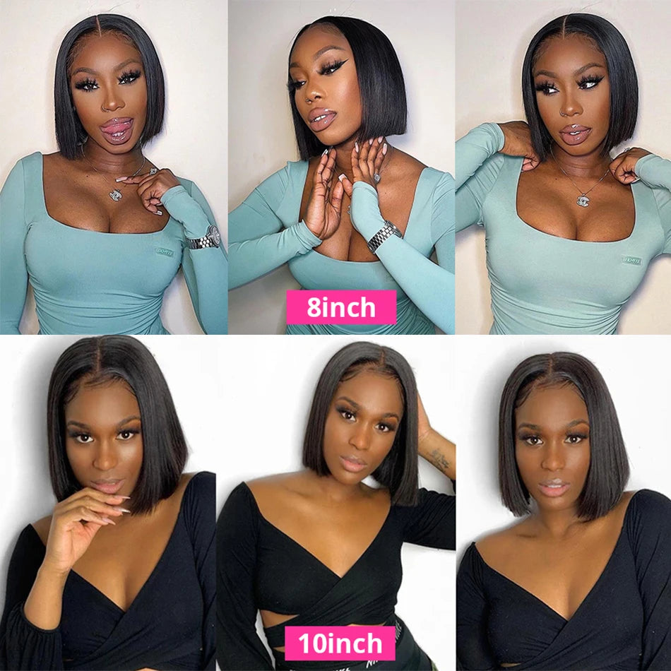 Wear And Go Glueless Short Bob Wigs Brazilian Straight HD Transparent Lace Front Human Hair Wigs Perruque Cheveux Humain 180%