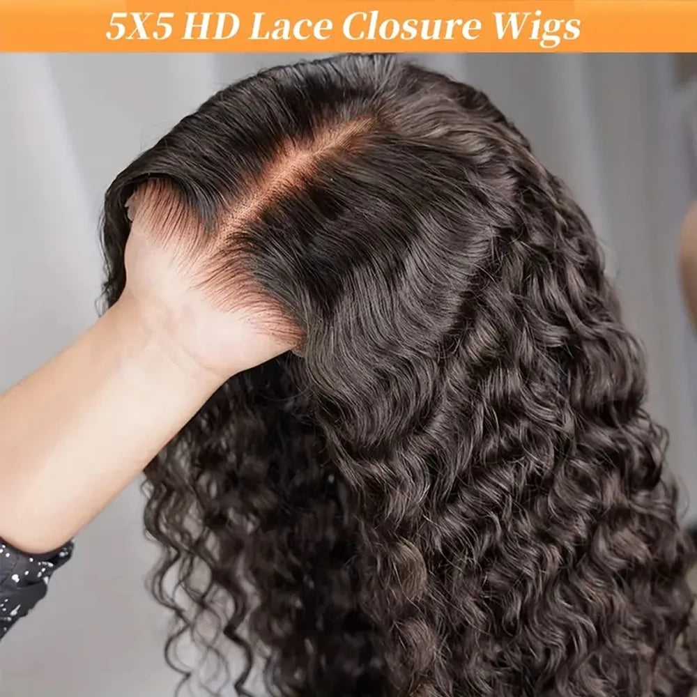 250% Density Glueless Deep Curly Wave Wig Ready To Wear 5x5 HD Lace Closure Wig Pre Cut No Glue 13x4 13x6 Human Hair Wigs Women