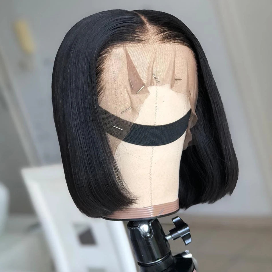 Wear And Go Glueless Short Bob Wigs Brazilian Straight HD Transparent Lace Front Human Hair Wigs Perruque Cheveux Humain 180%
