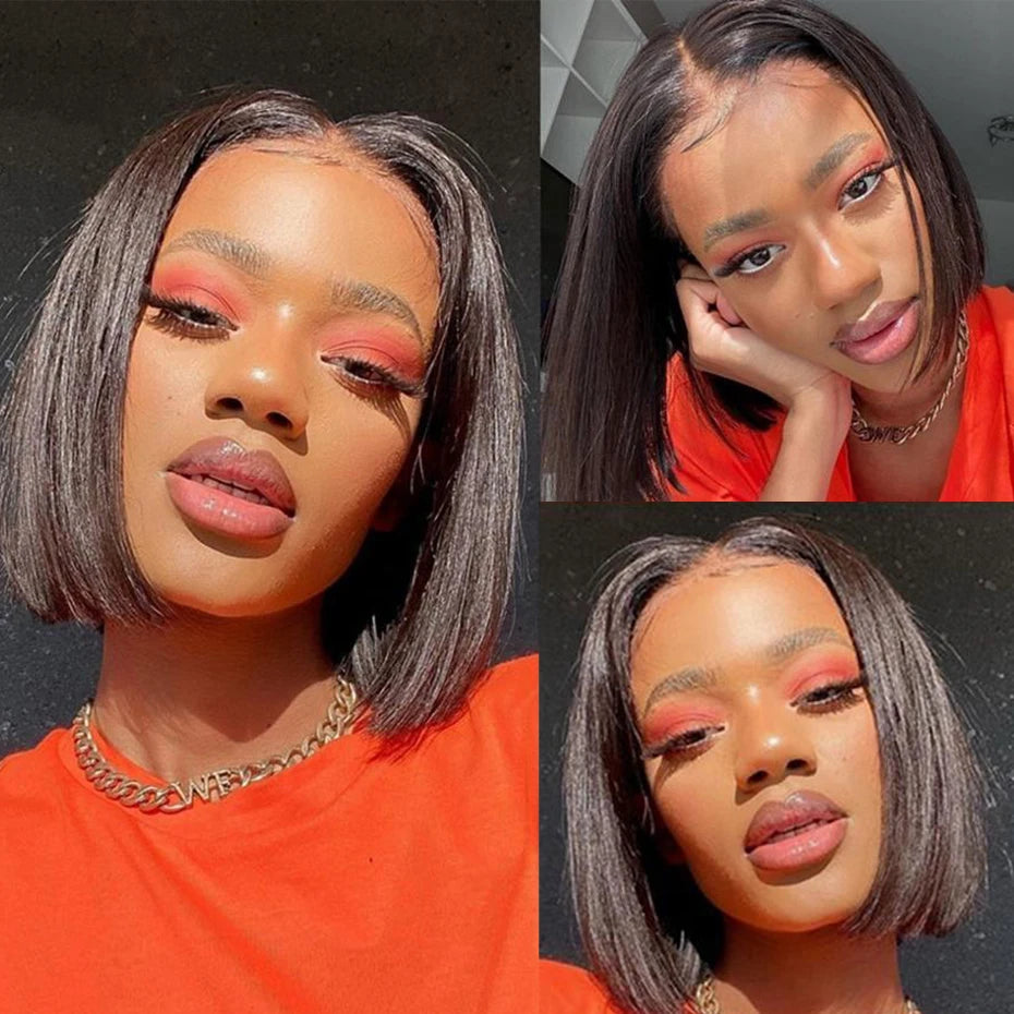 Wear And Go Glueless Short Bob Wigs Brazilian Straight HD Transparent Lace Front Human Hair Wigs Perruque Cheveux Humain 180%