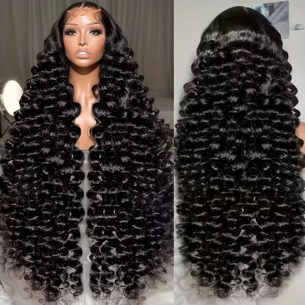 13x4 13x6 HD Transparent Lace Deep Wave Frontal Wig 40-42Inch JerrlyCurly Lace Front HumanHair Wig For Deep Curly Water Wave Wig