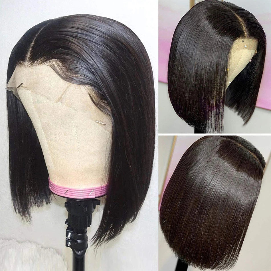 Wear And Go Glueless Short Bob Wigs Brazilian Straight HD Transparent Lace Front Human Hair Wigs Perruque Cheveux Humain 180%