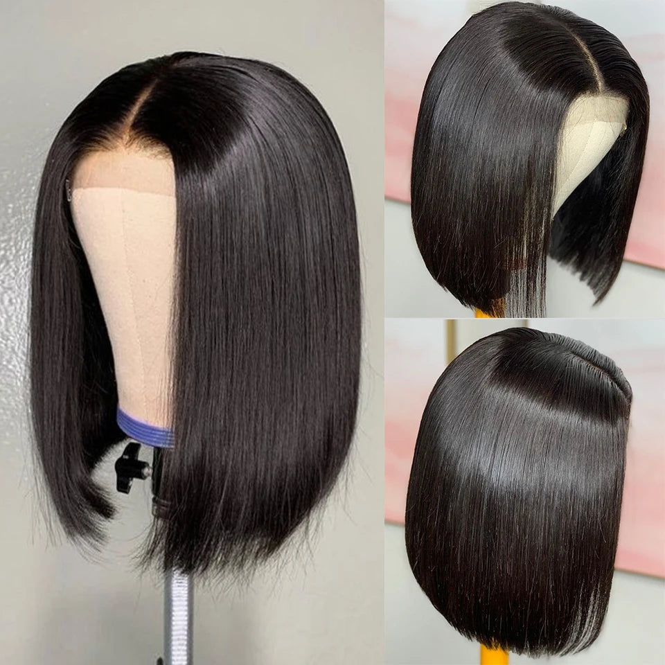 Wear And Go Glueless Short Bob Wigs Brazilian Straight HD Transparent Lace Front Human Hair Wigs Perruque Cheveux Humain 180%