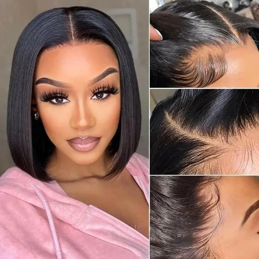 Wear And Go Glueless Short Bob Wigs Brazilian Straight HD Transparent Lace Front Human Hair Wigs Perruque Cheveux Humain 180%