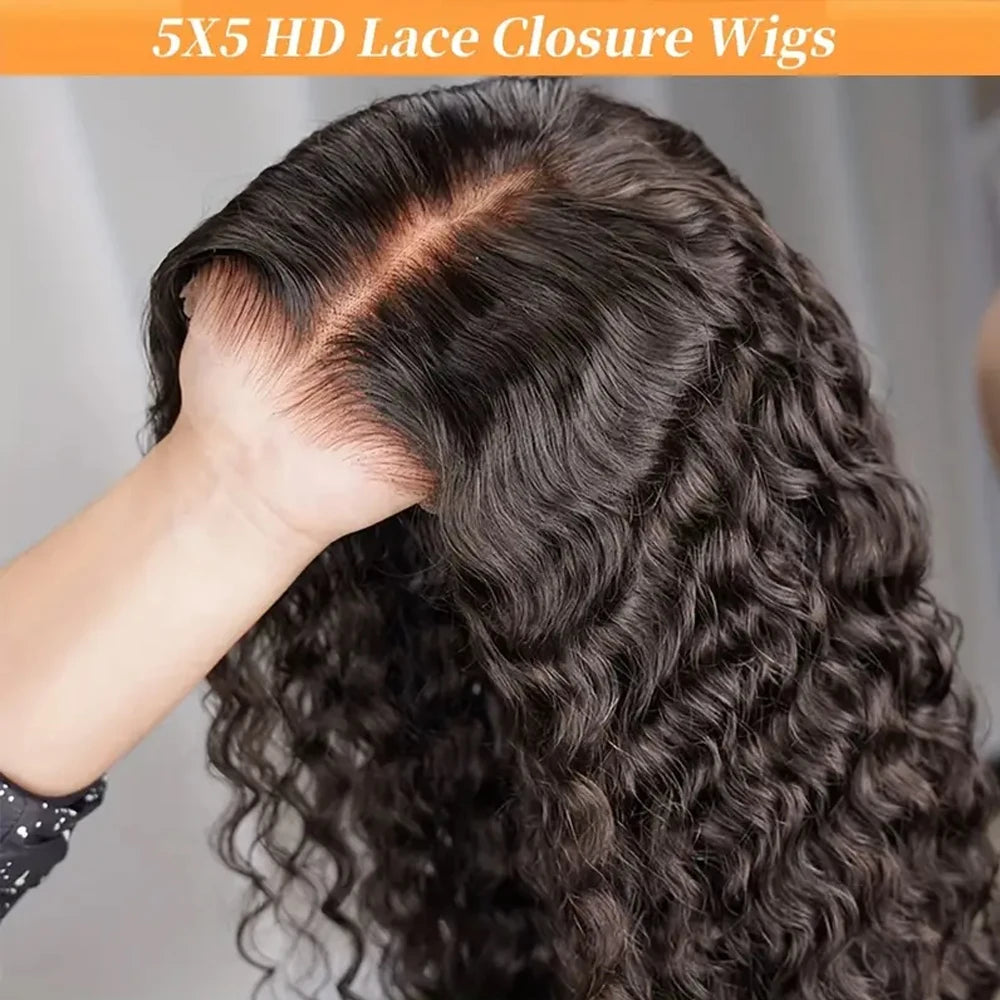 250% Density Glueless Deep Curly Wave Wig Ready To Wear 5x5 HD Lace Closure Wig Pre Cut No Glue 13x4 13x6 Human Hair Wigs Women