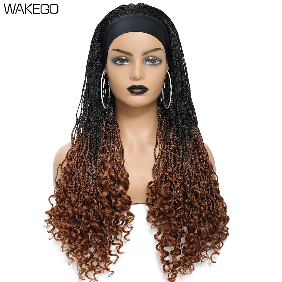 Wakego Wig Crochet Box Braid Headband Wigs Headband Box Braided Wig Perruque Bandeau Synthetic Braiding Hair peruca Box Braids