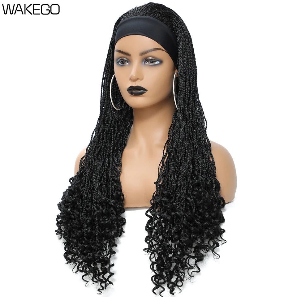 Wakego Wig Crochet Box Braid Headband Wigs Headband Box Braided Wig Perruque Bandeau Synthetic Braiding Hair peruca Box Braids