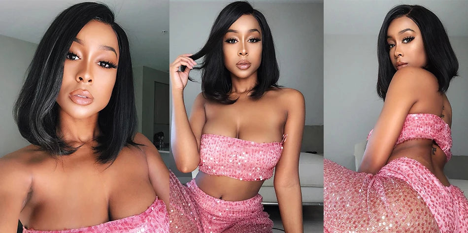 Wear And Go Glueless Short Bob Wigs Brazilian Straight HD Transparent Lace Front Human Hair Wigs Perruque Cheveux Humain 180%