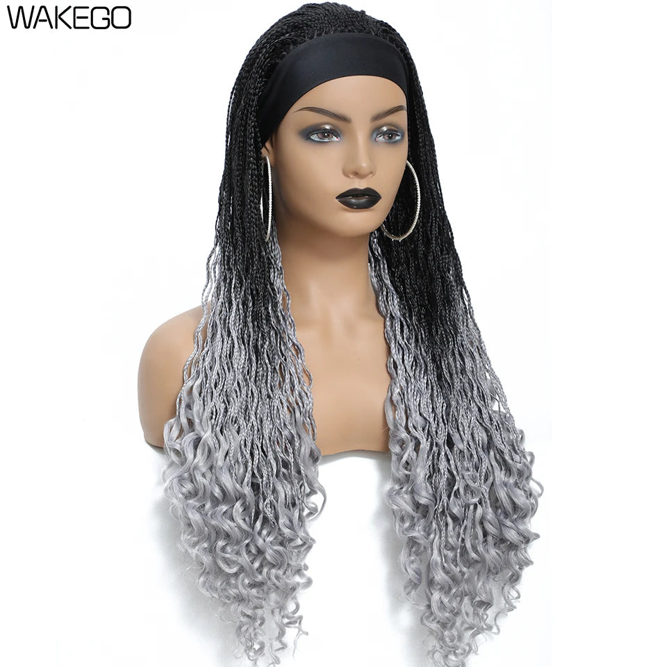 Wakego Wig Crochet Box Braid Headband Wigs Headband Box Braided Wig Perruque Bandeau Synthetic Braiding Hair peruca Box Braids
