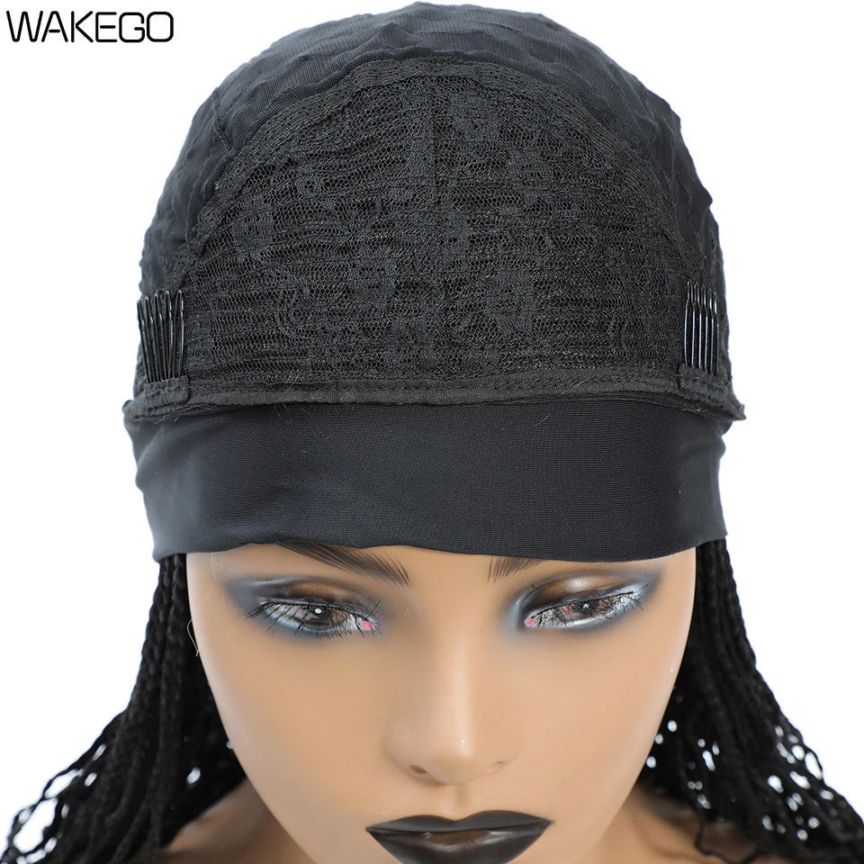 Wakego Wig Crochet Box Braid Headband Wigs Headband Box Braided Wig Perruque Bandeau Synthetic Braiding Hair peruca Box Braids