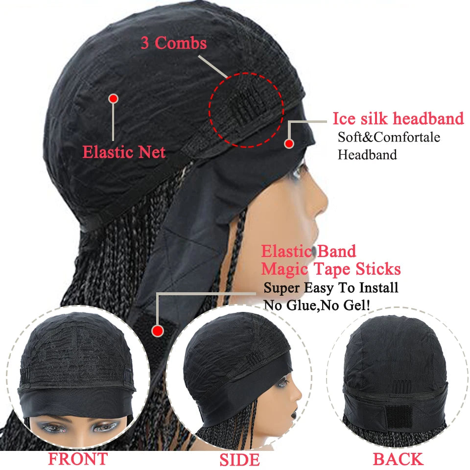 Wakego Wig Crochet Box Braid Headband Wigs Headband Box Braided Wig Perruque Bandeau Synthetic Braiding Hair peruca Box Braids