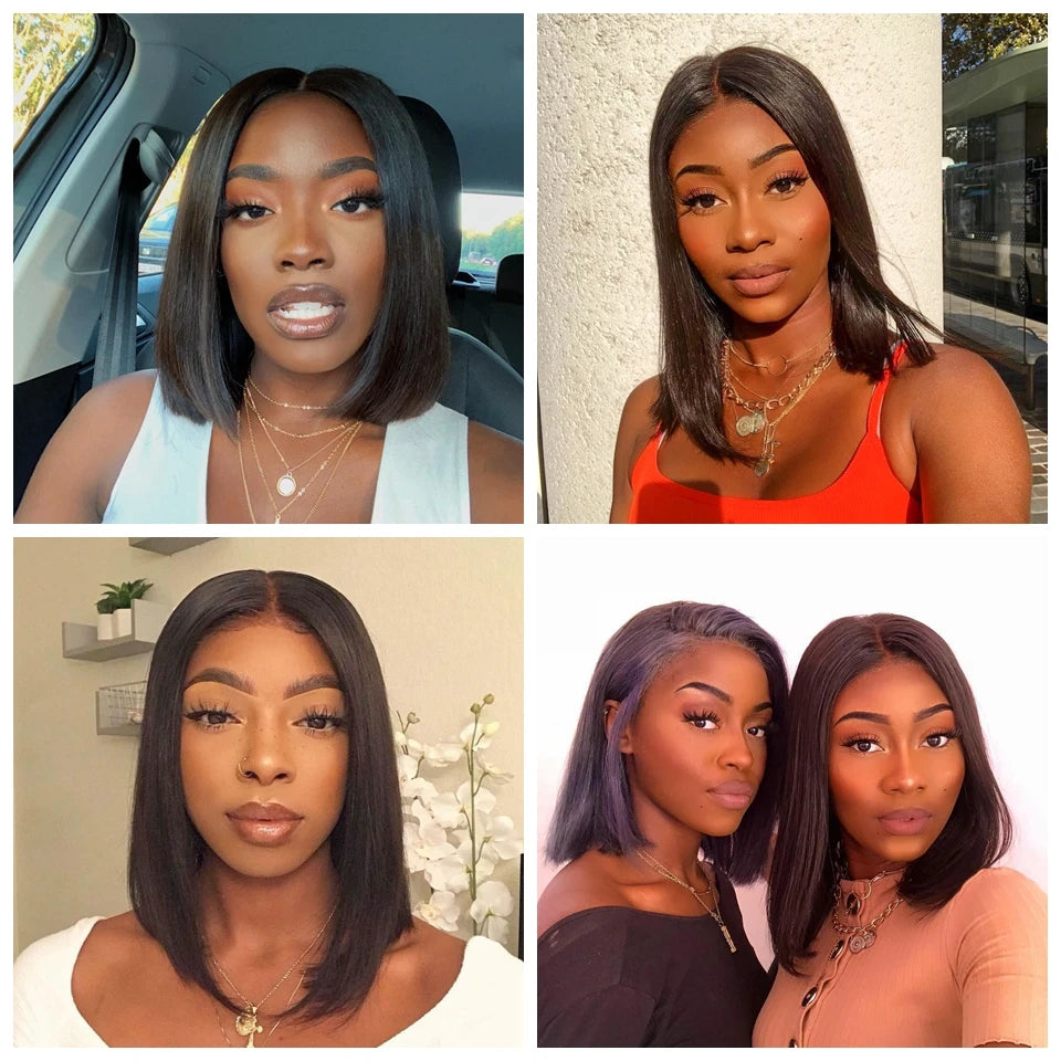 Wear And Go Glueless Short Bob Wigs Brazilian Straight HD Transparent Lace Front Human Hair Wigs Perruque Cheveux Humain 180%