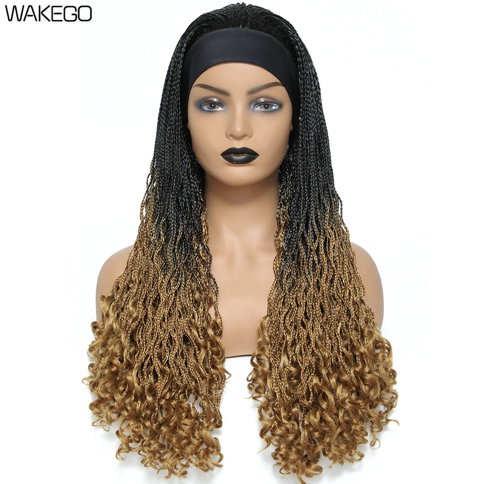 Wakego Wig Crochet Box Braid Headband Wigs Headband Box Braided Wig Perruque Bandeau Synthetic Braiding Hair peruca Box Braids
