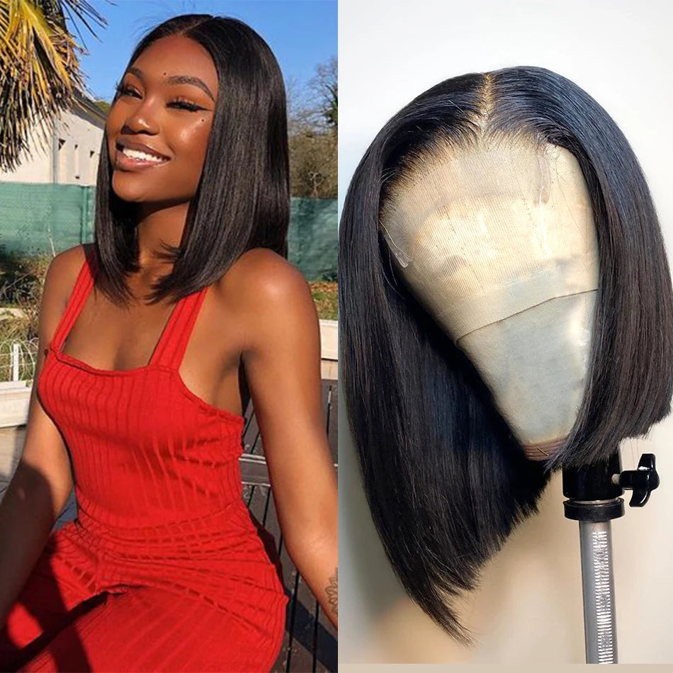 Wear And Go Glueless Short Bob Wigs Brazilian Straight HD Transparent Lace Front Human Hair Wigs Perruque Cheveux Humain 180%