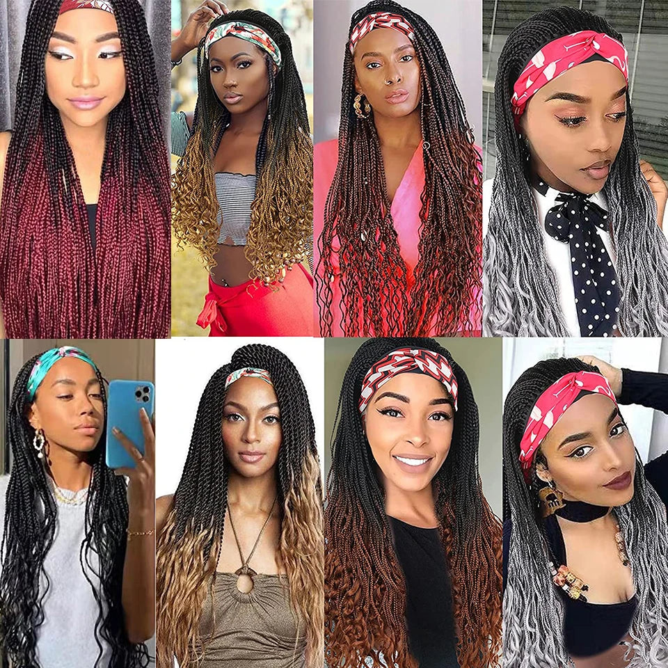 Wakego Wig Crochet Box Braid Headband Wigs Headband Box Braided Wig Perruque Bandeau Synthetic Braiding Hair peruca Box Braids