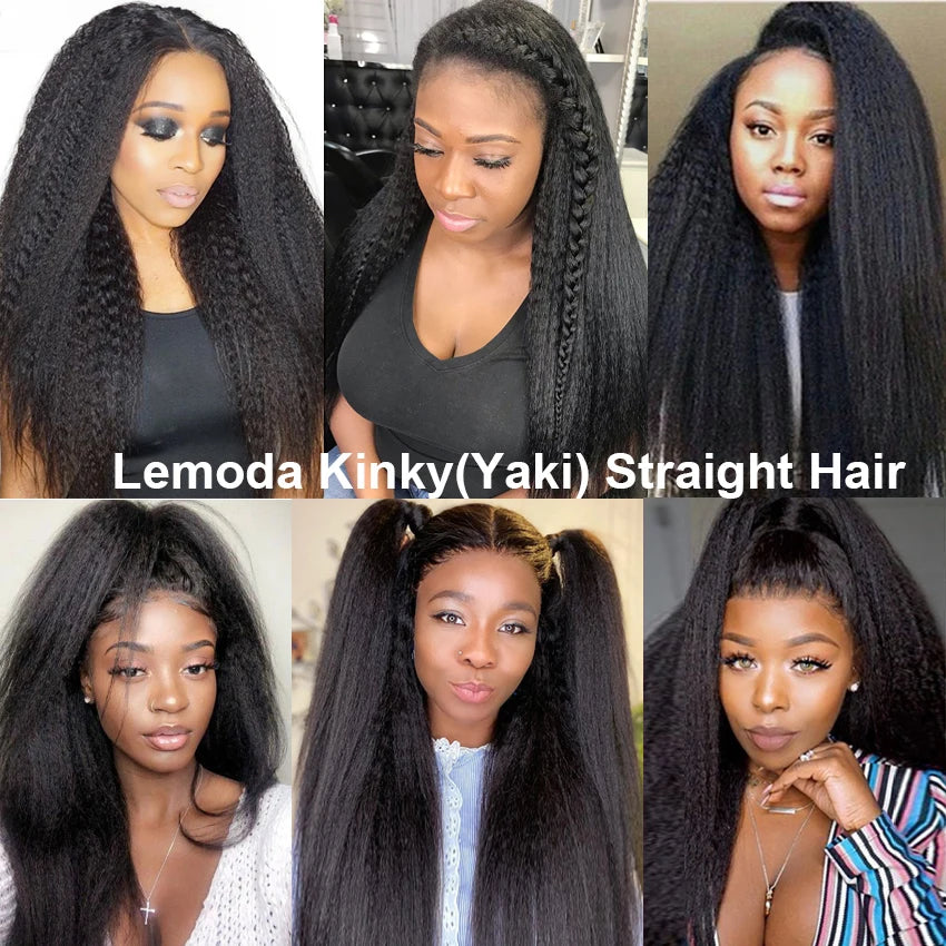 Kinky Straight Human Hair Bundles 28 30 Inch Brazilian Yaki Bundles Remy Natural Hair Weave Extension 1 3 4 Bundles Lemoda