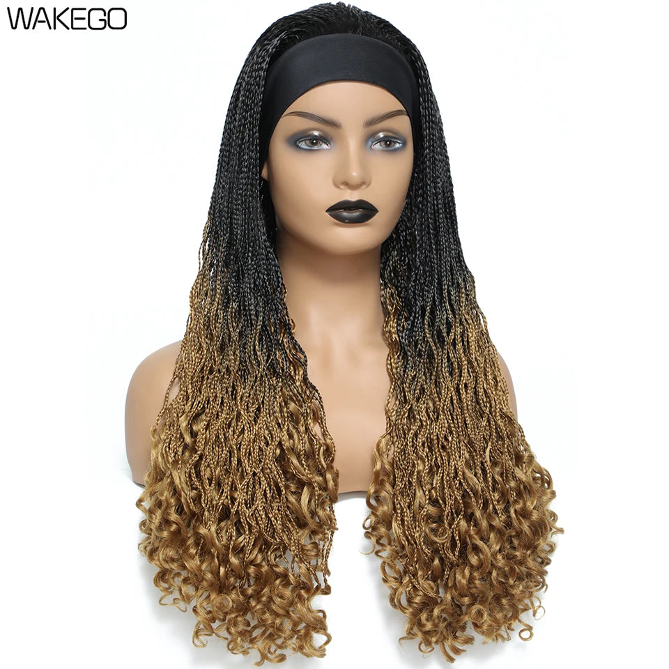 Wakego Wig Crochet Box Braid Headband Wigs Headband Box Braided Wig Perruque Bandeau Synthetic Braiding Hair peruca Box Braids