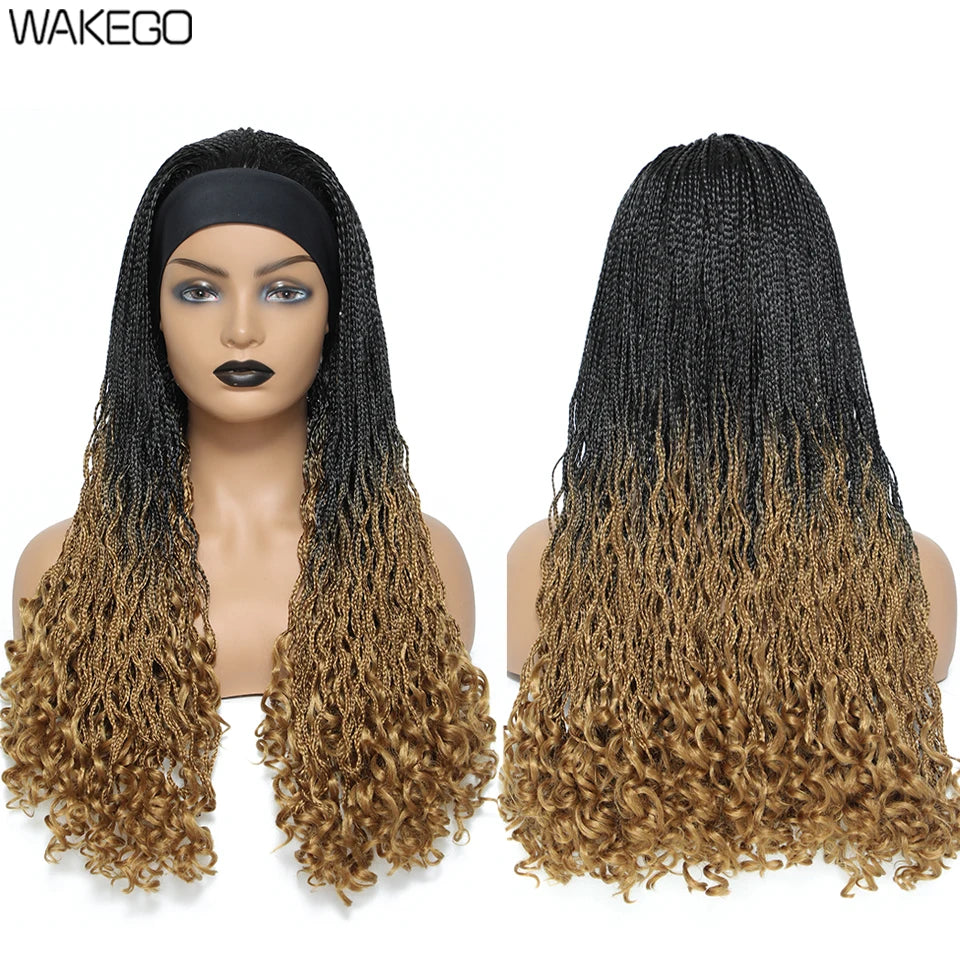 Wakego Wig Crochet Box Braid Headband Wigs Headband Box Braided Wig Perruque Bandeau Synthetic Braiding Hair peruca Box Braids