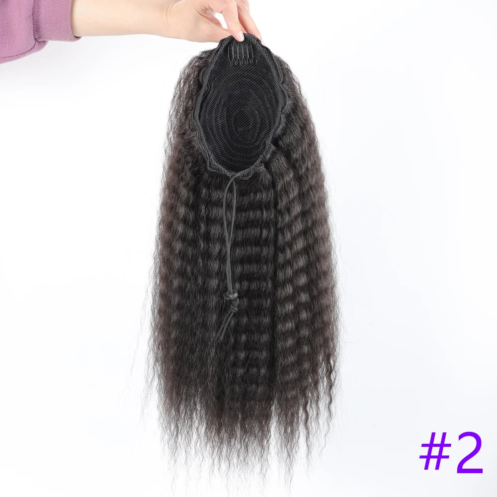 Fake Synthetic Drawstring Ponytail Elastic Hair Extension For Women Kinky Curly Ponytail Synthetic Hair High Puff Afro Hairpiece