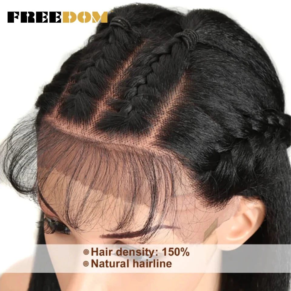 FREEDOM Synthetic Lace Front Wigs For Black Women Yaki Straight Long 26inch perruque Lace Wig Baby Hair Heat Resistant Fiber