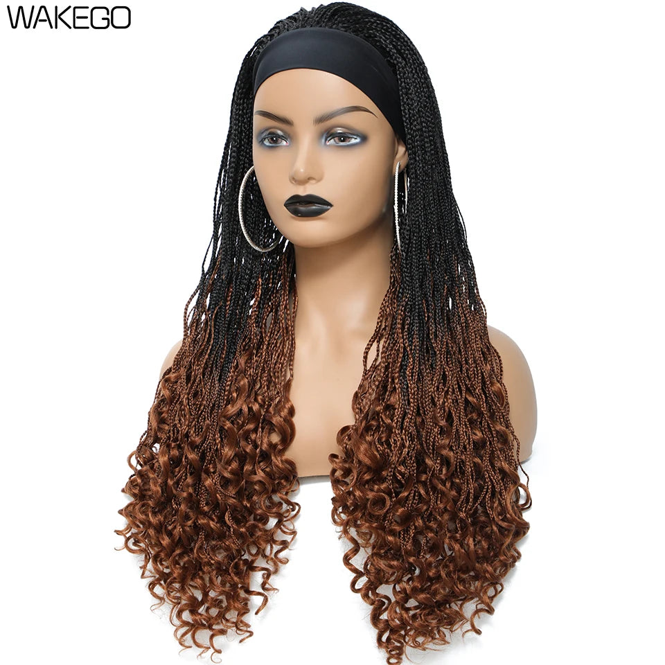 Wakego Wig Crochet Box Braid Headband Wigs Headband Box Braided Wig Perruque Bandeau Synthetic Braiding Hair peruca Box Braids