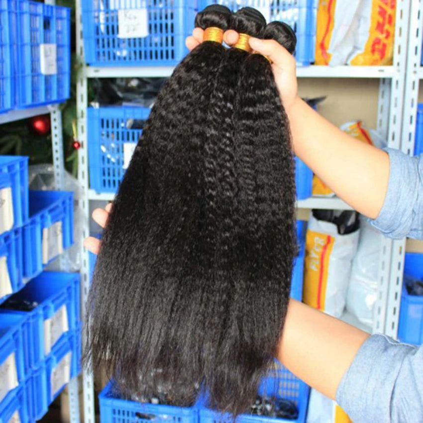 Kinky Straight Human Hair Bundles 28 30 Inch Brazilian Yaki Bundles Remy Natural Hair Weave Extension 1 3 4 Bundles Lemoda