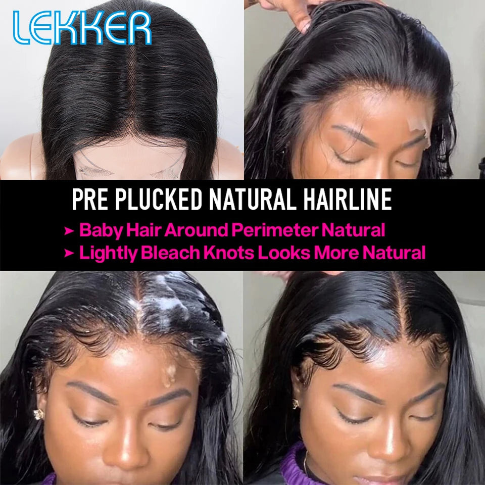 Lekker Black Long Wavy 13x1 T Part Lace Front 100% Human Hair Wigs For Women Brazilian Remy Hair Body Wave Clearance Glueless