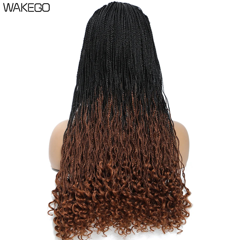 Wakego Wig Crochet Box Braid Headband Wigs Headband Box Braided Wig Perruque Bandeau Synthetic Braiding Hair peruca Box Braids