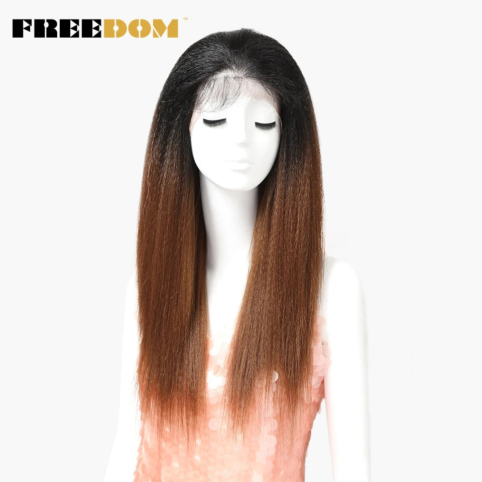 FREEDOM Synthetic Lace Front Wigs For Black Women Yaki Straight Long 26inch perruque Lace Wig Baby Hair Heat Resistant Fiber