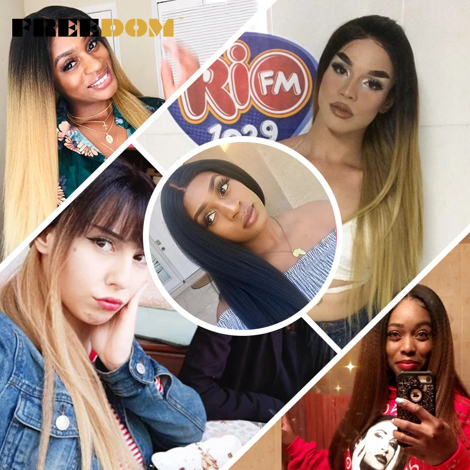 FREEDOM Synthetic Lace Front Wigs For Black Women Yaki Straight Long 26inch perruque Lace Wig Baby Hair Heat Resistant Fiber