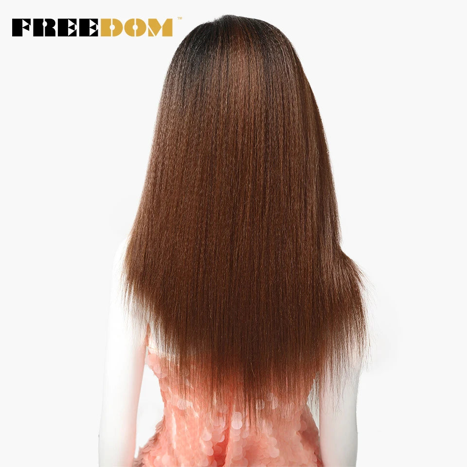FREEDOM Synthetic Lace Front Wigs For Black Women Yaki Straight Long 26inch perruque Lace Wig Baby Hair Heat Resistant Fiber