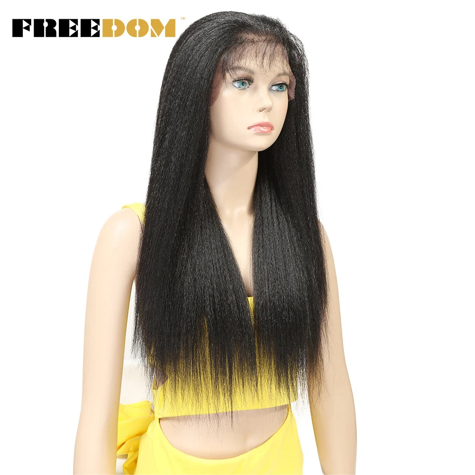 FREEDOM Synthetic Lace Front Wigs For Black Women Yaki Straight Long 26inch perruque Lace Wig Baby Hair Heat Resistant Fiber