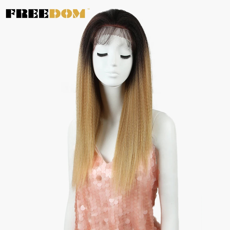 FREEDOM Synthetic Lace Front Wigs For Black Women Yaki Straight Long 26inch perruque Lace Wig Baby Hair Heat Resistant Fiber