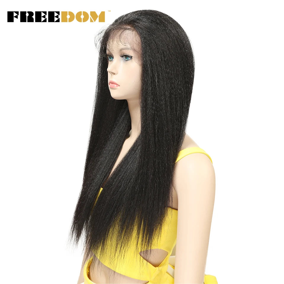 FREEDOM Synthetic Lace Front Wigs For Black Women Yaki Straight Long 26inch perruque Lace Wig Baby Hair Heat Resistant Fiber