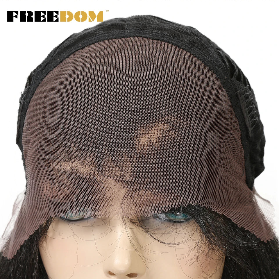 FREEDOM Synthetic Lace Front Wigs For Black Women Yaki Straight Long 26inch perruque Lace Wig Baby Hair Heat Resistant Fiber