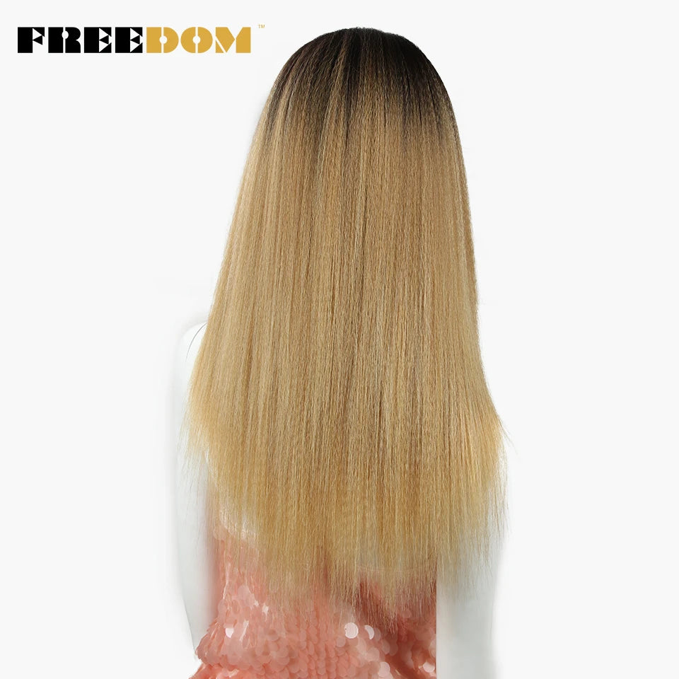 FREEDOM Synthetic Lace Front Wigs For Black Women Yaki Straight Long 26inch perruque Lace Wig Baby Hair Heat Resistant Fiber