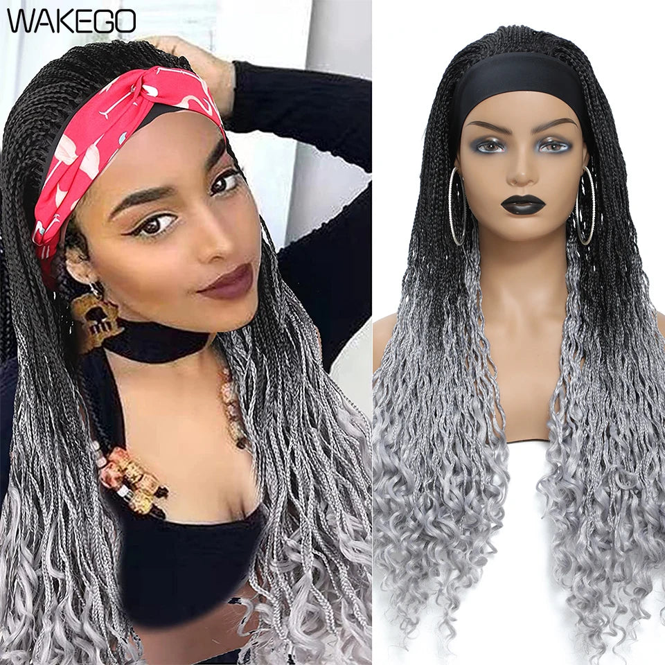 Wakego Wig Crochet Box Braid Headband Wigs Headband Box Braided Wig Perruque Bandeau Synthetic Braiding Hair peruca Box Braids