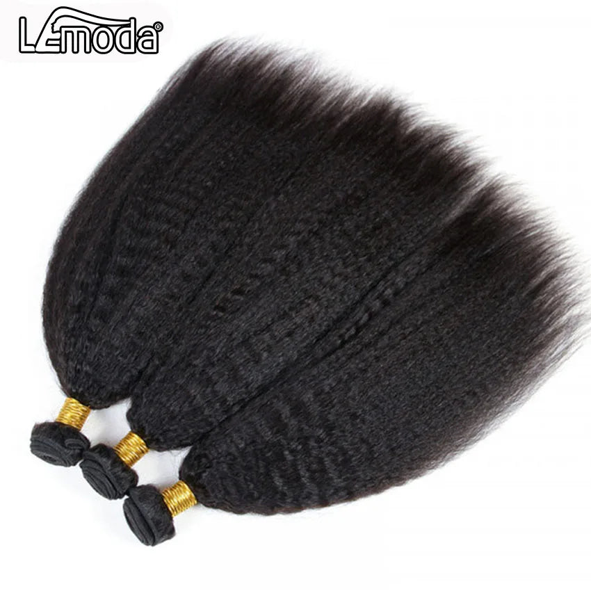Kinky Straight Human Hair Bundles 28 30 Inch Brazilian Yaki Bundles Remy Natural Hair Weave Extension 1 3 4 Bundles Lemoda