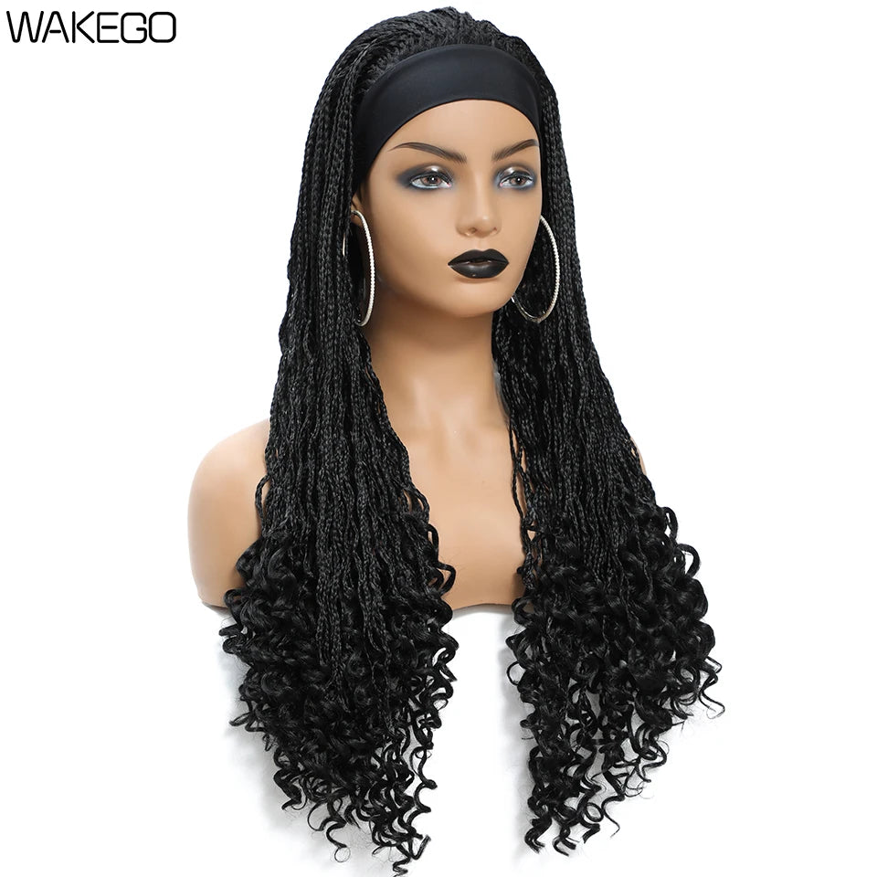 Wakego Wig Crochet Box Braid Headband Wigs Headband Box Braided Wig Perruque Bandeau Synthetic Braiding Hair peruca Box Braids