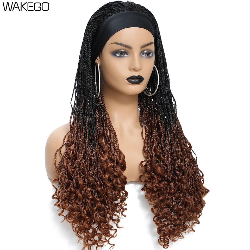 Wakego Wig Crochet Box Braid Headband Wigs Headband Box Braided Wig Perruque Bandeau Synthetic Braiding Hair peruca Box Braids