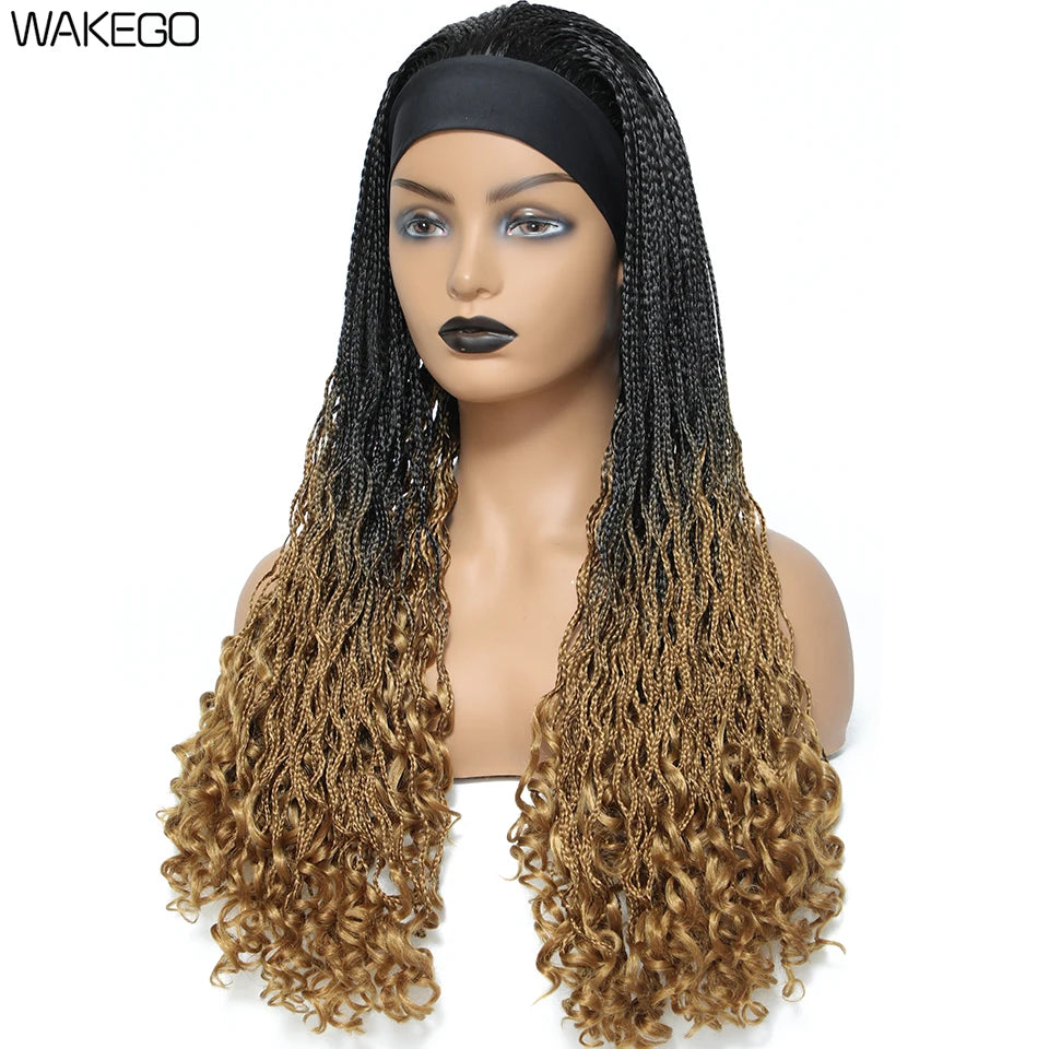 Wakego Wig Crochet Box Braid Headband Wigs Headband Box Braided Wig Perruque Bandeau Synthetic Braiding Hair peruca Box Braids