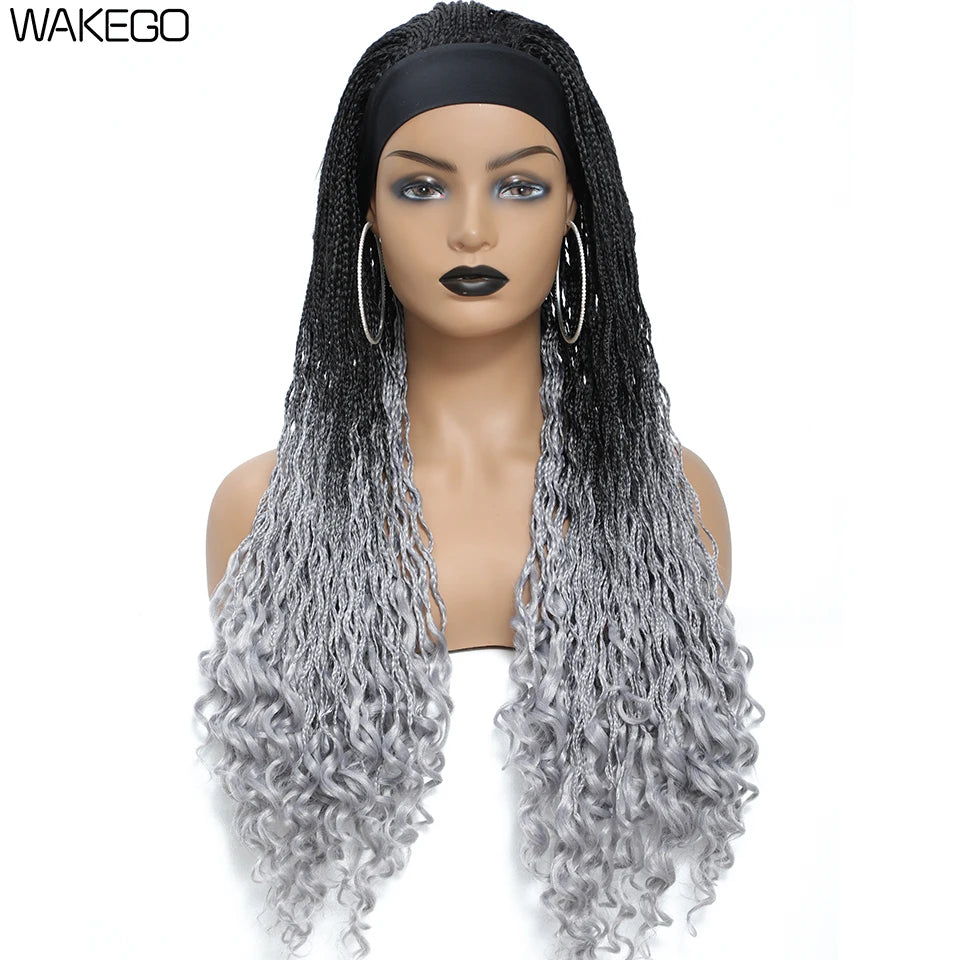Wakego Wig Crochet Box Braid Headband Wigs Headband Box Braided Wig Perruque Bandeau Synthetic Braiding Hair peruca Box Braids