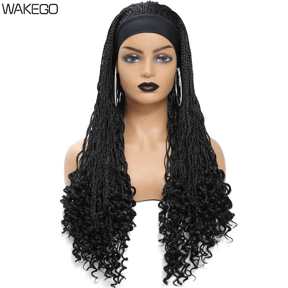 Wakego Wig Crochet Box Braid Headband Wigs Headband Box Braided Wig Perruque Bandeau Synthetic Braiding Hair peruca Box Braids
