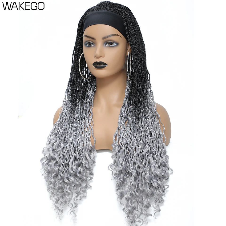 Wakego Wig Crochet Box Braid Headband Wigs Headband Box Braided Wig Perruque Bandeau Synthetic Braiding Hair peruca Box Braids