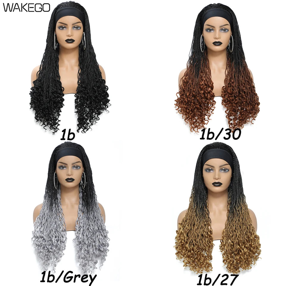 Wakego Wig Crochet Box Braid Headband Wigs Headband Box Braided Wig Perruque Bandeau Synthetic Braiding Hair peruca Box Braids