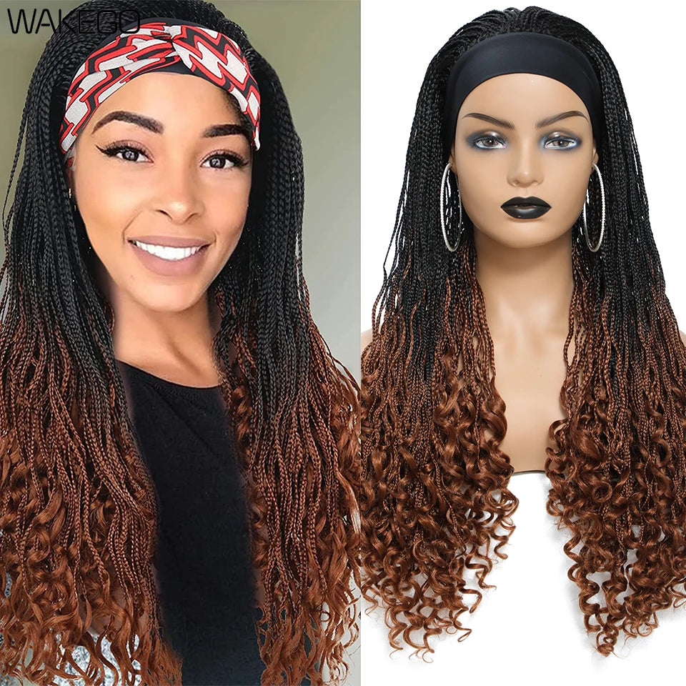 Wakego Wig Crochet Box Braid Headband Wigs Headband Box Braided Wig Perruque Bandeau Synthetic Braiding Hair peruca Box Braids