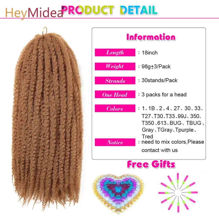 Marley Hair for Twists 18 Inch Long Afro Kinky Marley Braids Hair Kanekalon Synthetic Marley Braiding Hair Extensions Heymidea